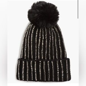 NWT Natasha Couture Black & Silver Embellished Beanie winter snow ski fashion